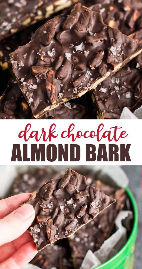 Dark Chocolate Almond Bark, Almond Bark Recipes, Dark Chocolate Bark, Dessert Halloween, Dark Chocolate Recipes, Bread Pudding With Apples, Chocolate Bark Recipe, Dark Chocolate Candy, Chocolate Almond Bark