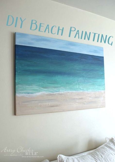diy canvas painting ideas - easy canvas paintings to make at home - quick beach art tutorial for beginners Diy Beach Painting, Art Plage, How To Make Canvas, Drawing Application, Limelight Hydrangea, Diy Beach, How To Make Oil, Simple Wall Art, Metal Tree Wall Art