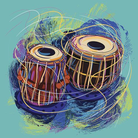 Colorful Tabla Drawing by LEOcrafts Tabla Illustration, Tabla Instrument Drawing, Tabla Drawing, Instrument Drawing, Music Art Painting, Musical Instruments Drawing, Indian Musical Instruments, Painterly Style, Instruments Art