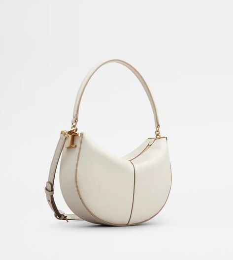 Woman OFF WHITE Tod's T Case Hobo Bag in Leather Mini XBWTSTW0200XPRPZB015 | Tods White Bag Outfit, Unusual Handbags, Tods Bag, Tas Mini, Brand Name Bags, Luxury Bags Collection, Diamond Girl, Tas Fashion, Girly Bags