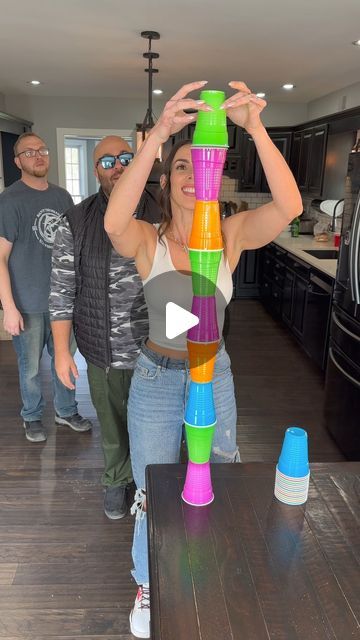 Evan Era on Instagram: "Cup Stack Jenga 😮" Stack Cup Game, Cup Stacking Games For Kids, Games Adult Parties, Stack Cup Drinking Game, Homemade Family Games, Catch The Cup Game, Red Cup Game, Sticky Hand Game, Senior Citizen Games Ideas