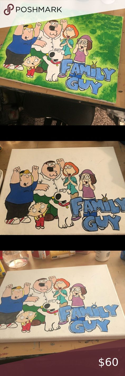 Hand Drawn, Family Guy Painting Ideas, Family Guy Canvas Painting, Family Guy Painting Canvases, Acrylic Canvas Painting, Painting Canvases, Acrylic Canvas, Art Decals, Painting Ideas