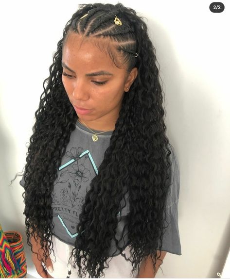 19 Gorgeous Ghana Braids Styles For 2022 - The Glossychic Braid At The Front Of Hair, Corn Row Braids With Extensions, Braids At The Front Of Hair, Jamaican Braids Hairstyles, Corn Rows In Front Curly Hair In Back, Braid Styles With Curls, Front Braids With Hair Down, New Braid Styles 2022, Braids With Crochet In Back
