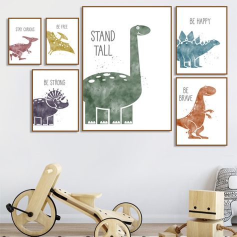 Triceratops Pterosaur Cartoon Dinosaur Wall Art Canvas Painting Nordic Posters And Prints Wall Pictures For Kids Room Decor _ - AliExpress Mobile Dino Kids Room, Dino Room Kids Boys, Kids Prints Design, Triceratops Watercolor, Paintings For Kids Room, Dino Room Decor, Kids Room Painting, Painting For Kids Room, Dino Room