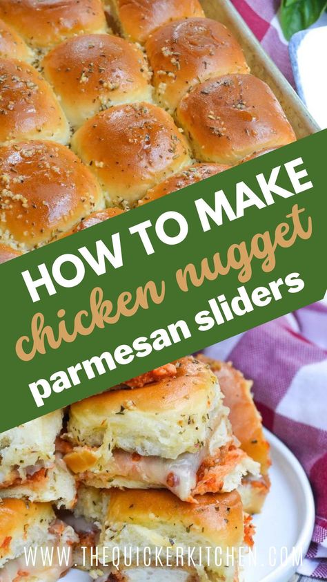 Parmesan Chicken Sliders Recipe, Chicken Parm Sliders Chicken Nuggets, Chicken Nugget Biscuit, Things To Make With Chicken Nuggets, Chicken Parmesan Nuggets, Dino Nugget Chicken Parm, Creative Ways To Use Chicken Nuggets, Hawaiian Roll Sliders Chicken Nuggets, Frozen Chicken Nugget Appetizers