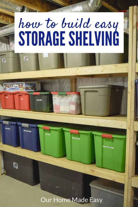 Storage Building Organization, Diy Shelves Design, Basement Storage Organization, Basement Storage Shelves, Diy Shelves Ideas, Basement Shelving, Diy Storage Shelves, Garage Storage Shelves, Diy Regal