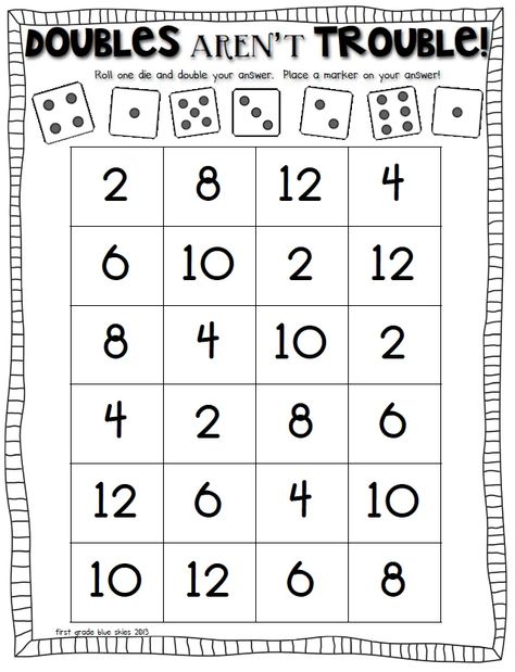 Doubles Math Facts Freebie - First Grade Blue Skies Doubles Math Games, Doubles Games First Grade, Fifth Grade Math Games Free, Doubles And Near Doubles Activities, Math Doubles Activities, 2nd Grade Free Printables, Doubles Math Games First Grade, Doubles Facts Games, Math Games First Grade