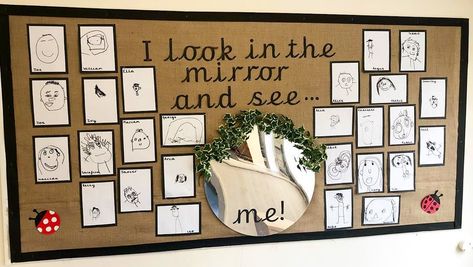 Year 1 Self Portraits, Autumnal Activities Eyfs, Self Portrait Nursery, Class Ideas Decoration, Me And My Family Eyfs, Preschool Family Board Ideas, Me Myself And I Eyfs Activities, Year 1 Craft Ideas, All About Me Preschool Reggio