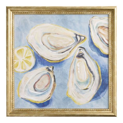 Blue Oysters Framed Canvas Wall Art by World Market Coastal Bathroom Artwork, Art Deco Coastal, Two Prints Wall Art, Grand Millennial Gallery Wall, Funky Coastal Decor, Transitional Artwork For Living Room, Gran Millenial Decor, Coastal Bedroom Art, Grand Millennial Wall Art