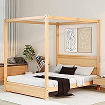 Queen Size Canopy Bed, Modern Canopy Bed, Queen Canopy Bed, Platform Bed With Headboard, Wood Canopy, Canopy Bed Frame, Wooden Canopy, Bed With Headboard, Queen Size Platform Bed