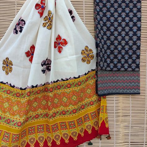 RATE ;1875/- *PATCH WORK DUPATTA SUITS* Beautiful patch work dupatta handcrafted by our highly skilled women artisans of barmer (Rajasthan). *Top* - 2.5 mtr ( Cotton hand block print) *Dupatta* - 2.5 mtr (mul cotton, patch work, ajrkah print border and handmade tassels) *Bottom* - 2.5 mtr (Cotton SHIPPING WORLDWIDE No return, no refund Only exchange in case of any defect (T&C Applied) Patchwork, Patch Work Clothes, Patch Work Kurti Design, Patch Work Dupatta, Barmer Rajasthan, Block Print Dupatta, Ajrak Print, Designer Dupatta, Simple Kurti