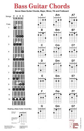 Guitar, Mandolin, Ukulele Chord Posters, Fret Boards Basic Guitar Chords Chart, Guitar Chords Chart, Kunci Ukulele, Bass Guitar Scales, Bass Guitar Notes, Learn Bass Guitar, Bass Guitar Chords, Guitar Beginner, Akordy Gitarowe