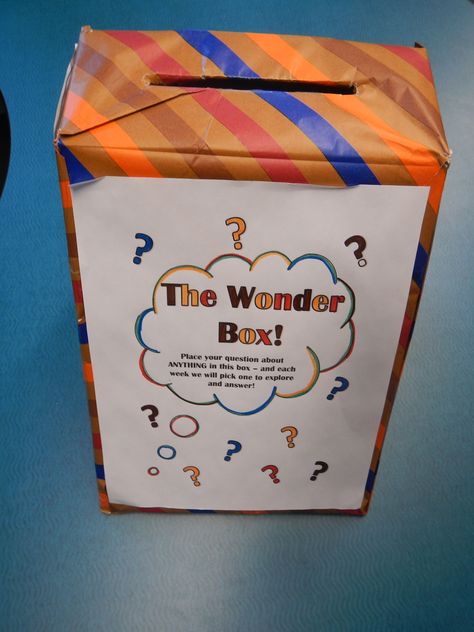 The Wonder Box is a great way to explore and encourage questions with your students. I encourage you all to try it and see what happens :-) Suggestion Box Ideas, Philosophy For Children, Year 1 Classroom, Question Box, Wonder Wall, British Values, Inquiry Learning, Winter Classroom, Suggestion Box