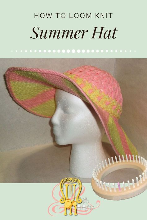 Have fun creating this big brimmed summer hat on the loom!!! Knitting Loom Hat Patterns, Loom Knit Bucket Hat, Circle Loom Projects, Loom Knitting Patterns Free, How To Loom Knit, Knit Loom, Swirl Hat, Loom Yarn, Circle Loom