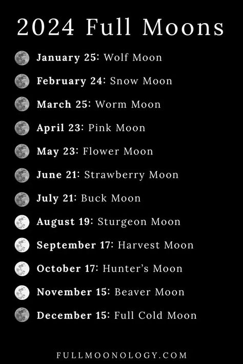 2024 Full Moon Calendar: When are the full moons this year? Full Moon Calendar 2024, 2024 Full Moon Calendar, 2024 Full Moons, June Full Moon 2024, Witchy Calendar 2024, Full Moon 2024, Moon Calendar 2024, September Full Moon, Witchcraft Notes