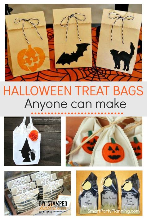 5 easy DIY Halloween treat bags. Use as party favors or hand out to trick or treats. Either way the kids will love them.  They are easy to decorate with simple patterns, but each one is perfect for the Halloween holiday. #Halloween #Treatbags #DIY #Kids #Easy #Decorate #Pattern via @https://au.pinterest.com/smartpartyplan/ Diy Halloween Favors, Diy Halloween Goodie Bags, Kid Halloween Treat Bags, Diy Halloween Treat Bags, Halloween Bags Diy, Halloween Treat Bags Diy, Diy Treat Bag, Halloween Party Bags, Diy Halloween Treats