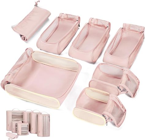 Amazon.com | BAGSMART Keep Shape Packing Cubes, 7 Set Packing Cubes for Travel, Lightweight Travel Cubes for Packing, Suitcase Organizer Bags Set for Travel Essentials Baby Pink | Packing Organizers Packing Suitcase, Best Packing Cubes, Suitcase Essentials, Suitcase Organizer, Travel Cubes, Suitcase Organization, Packing Organizers, Lightweight Luggage, Organized Packing