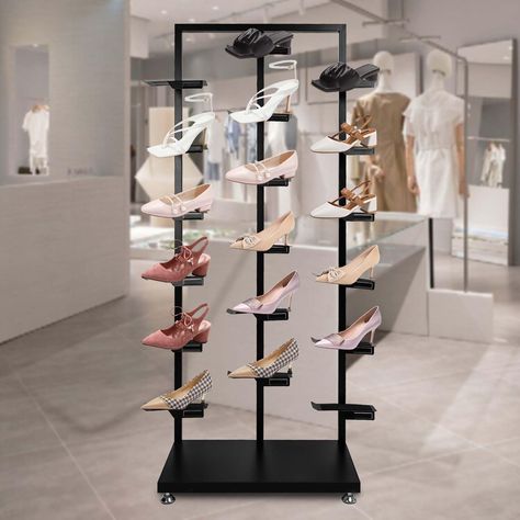 PRICES MAY VARY. 【High Quality Materials】-The commercial display shoe rack is made of high-quality metal materials and high-quality wood, strong load-bearing capacity, durable, strong load-bearing force, solid and anti-corrosion. 【Stable Placement】- The anti-slip mat design allows shoes to be placed more stably on the free standing shoe rack, ensuring that the placement is level and not shaky, and the delicate texture design is designed to maintain stability while not losing elegance. 【Holds 9 P Shoes Display Design, Boutique Shoe Display, Unique Shoe Rack, Small Boutique Interior Design, Shoe Rack Designs, Shoes Display, Shoe Store Design, Metal Shoe Rack, Commercial Display