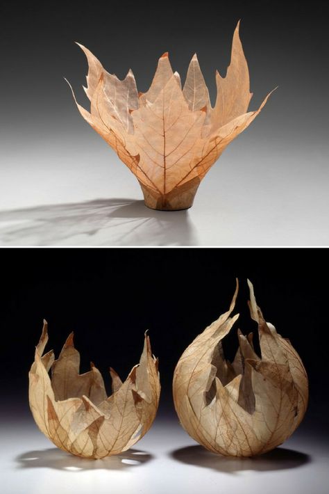 Bowl Sculpture, Leaf Bowl, Leaf Bowls, Leaf Crafts, Painting Idea, Maple Leaves, Woodworking Plans Free, Nature Crafts, Leaf Art