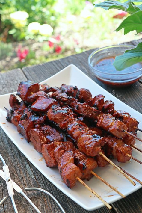 Filipino Pork Bbq, Ensaymada Recipe, Filipino Bbq, Foxy Folksy, Pork Skewers, Filipino Recipe, Recipe Pork, 2024 Recipes, Beef Sticks