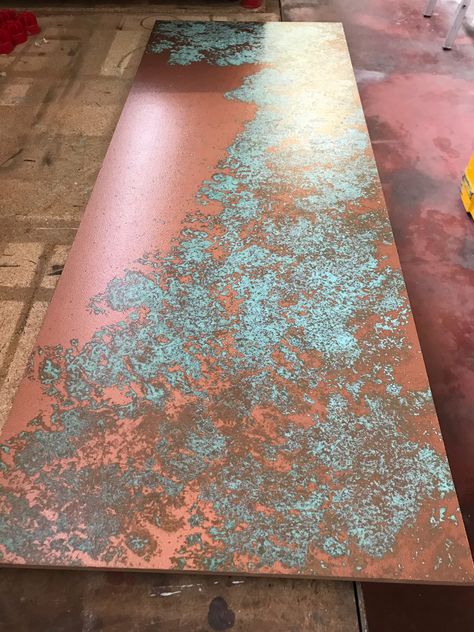 Copper Effect Paint, Aged Copper Paint Technique, How To Oxidize Copper, Oxidized Copper Aesthetic, Patina Metal Diy, Copper Oxidation, Wood And Metal Wall Decor, Copper Patina Diy, Patina Diy