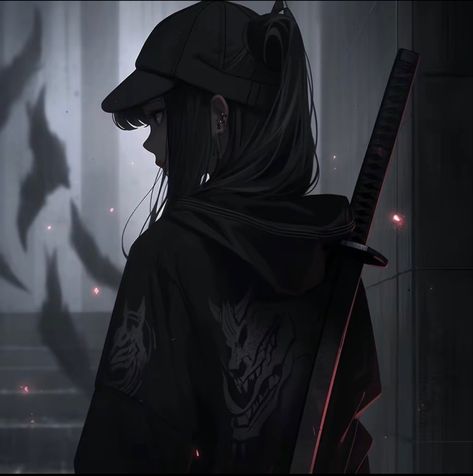 Character Design Female Black Hair, Disc Pfp, Tomboy Girl, Female Samurai, Anime Goth, Female Villains, Dark Warrior, Samurai Artwork, Cool Anime Backgrounds