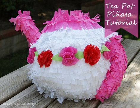 Learn how to make your own teapot pinata to add a whimsical touch to your tea party. Teapot Pinata, Pineapple Pinata, Pinata Diy, Horse Cupcake, Spring Tea Party, Topiary Diy, Piñata Ideas, Diy Pinata, Mad Hatter Party