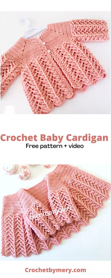 Crochet baby cardigan free pattern Crochet Baby Shrug, Jaket Crochet, Crochet Baby Cardigan Free Pattern, Crochet Baby Sweater Sets, Baby Cardigan Pattern Crochet, Crochet Baby Dress Free Pattern, Crochet Baby Projects, Crochet Baby Sweater Pattern, Crochet Baby Jacket