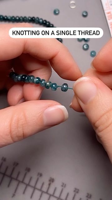 How To Tie Knots For Jewelry, How To Knot Pearls, How To Knot Beads On Necklace, How To Thread Beads On Cord, Beading Knots Tutorial, Knotted Beaded Bracelets, Knots Between Beads, How To Tie Knots Between Beads, Knotted Bracelet With Beads