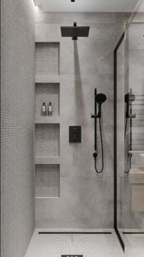 Concrete Minimalist House, Concrete Minimalist, Minimalist Houses, Minimalist Small Bathrooms, Bathroom Wall Tile Design, Bathroom Interior Design Modern, Small Bathroom Layout, تصميم داخلي فاخر, Concrete Bathroom