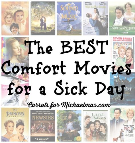 The Best Comfort Movies for  a Sick Day // Carrots for Michaelmas Movies To Watch When Your Sick, Sick Day Movies, Movies To Watch When Sick, Comforting Movies, Sick Day Outfit, Sick Day Essentials, List Aesthetic, Movies To Watch Teenagers, Comfort Movies
