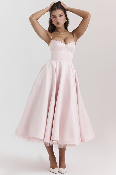Clothing: Midi Dresses: 'Mademoiselle' Ballerina Pink Corset Sundress Haute Couture, Couture, Corset Sundress, Princess Dress Pink, Hip Hop Women, Tulle Midi Dress, Ballerina Pink, Corset Midi Dress, Pink Corset