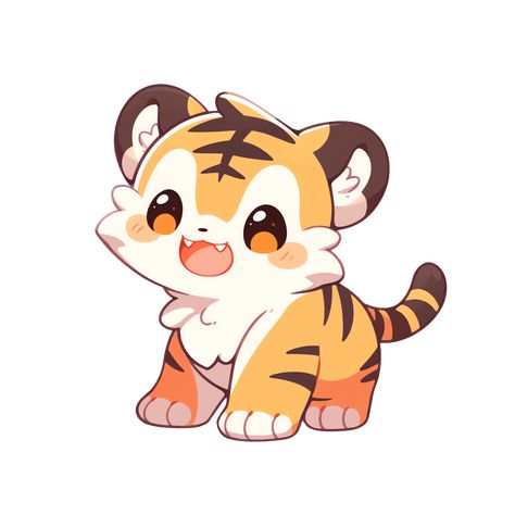 Cute Kawaii Baby Tiger Sticker Kawaii Dragon, Tiger Sticker, Baby Animal Drawings, Cartoon Tiger, 디즈니 캐릭터, 강아지 그림, Cute Kawaii Animals, Cute Tigers, Baby Tiger