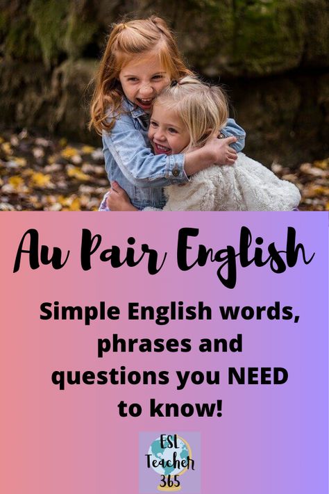 Are you looking to work as an au pair in an English speaking country? This guide will teach you the words, questions and phrases in English that you need to know to work as an au pair in the US, UK, Ireland, Australia or South Africa. Learn natural language related to children and working with a host family. #aupair #learnenglish #aupairenglish Simple English Words, Halloween Mujer, Teaching English Abroad, English For Beginners, Au Pair, Free Lesson Plans, Words And Phrases, Esl Teachers, Maquillaje Halloween