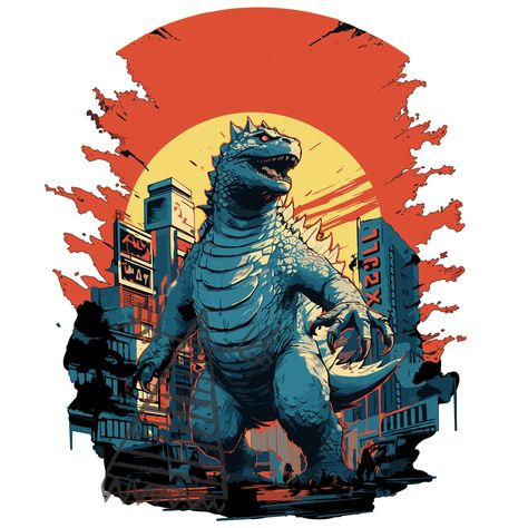 Embroidery Patterns, Godzilla City, Cricut Print And Cut, Digital Drawings, Party Banners, Printing Companies, Godzilla, Halloween Shirt, Print And Cut