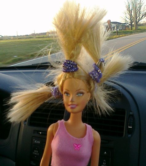 Bad hair day Barbie Doll Ponytail, Crazy Barbie, Hairstylist Branding, Female Rage, Rectangle Body Shape, Soft Summer Colors, Bad Barbie, Spiked Hair, Barbie Hair