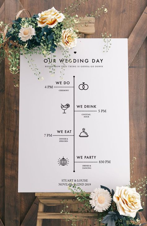 Rustic Wedding Decorations, Easy Wedding Decorations, Timeline Format, Wedding Program Sign, Wedding Timeline Template, Timeline Template, Modern Wedding Decor, Printable Wedding Sign, Napa Wedding
