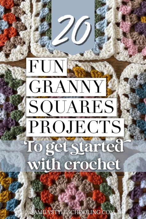 20 Fun Granny Squares Projects to Get Started with Crochet - Family Style Schooling Granny Squares Projects, Fun Granny Squares, Crochet Granny Square Beginner, Granny Square Poncho, Easy Granny Square, Crochet Project Free, Crochet Granny Squares, Granny Square Projects, Quick Crochet Projects