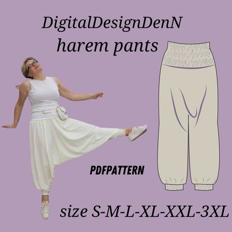 Aladdin Pants Pattern, Diy Harem Pants Pattern, Diy Harem Pants, Harem Pants Sewing Pattern, Afghan Pants, Harem Pants Diy, Harem Pants Pattern, Sarouel Pants, Japanese Pants