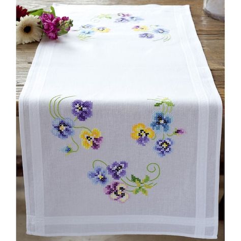 Purchase the Vervaco Pretty Pansies Stamped Table Runner Cross Stitch Kit at Michaels. com. This table runner cross stitch kit design is of Pretty Pansies. Place the completed project on your table for a lovely floral display on your tablescape. This table runner cross stitch kit design is of Pretty Pansies. Place the completed project on your table for a lovely floral display on your tablescape. Vervaco is internationally renowned as a leading manufacturer of high quality needlework kits. The p Stamped Embroidery Kit, Printed Table, Printed Table Runner, Hardanger Embroidery, Crochet Circles, Crochet Table Runner, Embroidery Transfers, Dmc Floss, Embroidery Kit