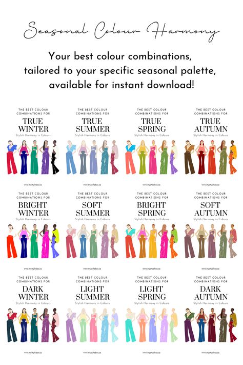 Fashion Color Seasons, Seasonal Colors Palette, Winter Spring Color Palette, Deep Autumn Color Palette Analysis, Skin Tone Seasons Color Theory, Whats My Season Color, 16 Color Seasons, Winter Colour Palette Clothes, Summer Colour Season Outfits