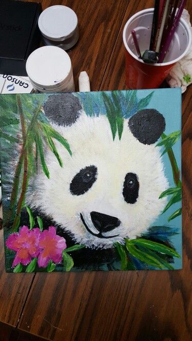 Panda from a picture 12×12 acrylic Tela, Panda Painting Easy Canvas, Panda Painting Easy, Panda Painting Acrylic, Panda Acrylic Painting, Animal Canvas Paintings, Kids Canvas Painting, Animal Paintings Acrylic, Panda Painting