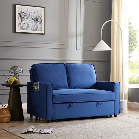 Hugo 2 Seater Sofa Bed Pull Out Linen Fabric, Blue Bed Hug, Sofa Bed Blue, Stylish Sofa Bed, Small Double Bed, Perfect Sofa, Convertible Sofa Bed, Sofa Size, Fabric Blue, Convertible Sofa