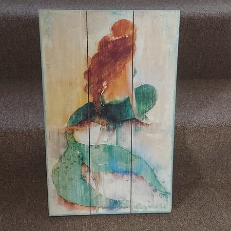 Mermaid Painting On Wood Measurements In The Photos New Never Used Has Tags Still Attached Mermaid Paintings Acrylic, Mermaid Bathroom Decor, Oil Painting Videos, Mermaid Home Decor, Lobby Wall, Beach Oil Painting, Mermaid Wall Decor, Mermaid Illustration, Ready To Paint Ceramics