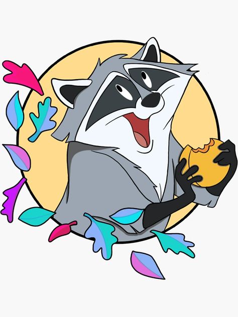 "Meeko with Biscuit Classic" Sticker for Sale by ToddNimricks | Redbubble Racoon, Meeko Pocahontas Tattoo, Meeko Tattoo, Pocahontas Drawing, Meeko Pocahontas, Rock Drawing, Pocahontas Tattoo, Disney Pocahontas, Silly Animals