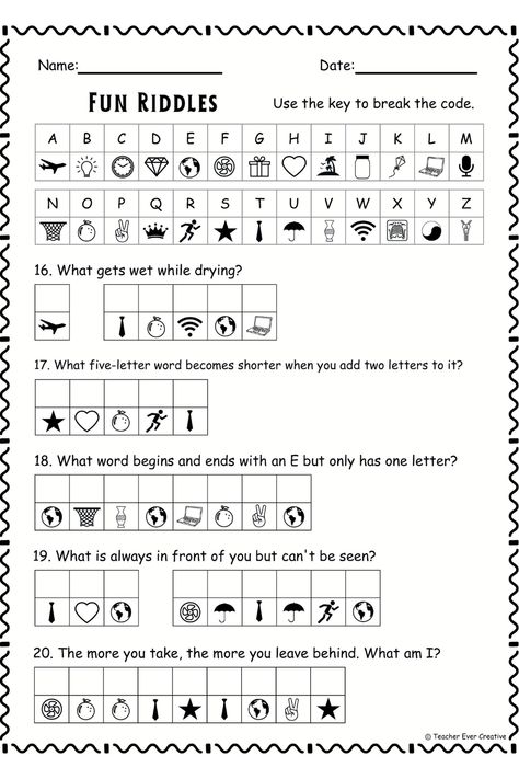 Discover an exciting way to engage kids in learning with our Free Fun Learning Printable: Fun Riddles Code Breaker! This educational activity combines the thrill of solving riddles with the challenge of breaking codes, making it perfect for keeping young minds sharp and entertained. Attention To Detail Activities, Cryptograms For Kids Free Printable, Cryptograms Free Printable, Fun Riddles, Code Breaker, Riddles To Solve, Easy Toddler Activities, Engage Kids, Working Memory