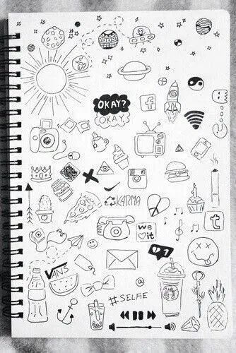 55 Cool & Easy Things to Draw in Your Sketchbook #drawings #doodles // Easy drawing ideas, doodles, bujo Things To Draw In The Car, Dance Doodles Simple, Skitse Bog, Doodle Art For Beginners, Kraf Kertas, Notebook Doodles, Arte Doodle, Desen Realist, 그림 낙서