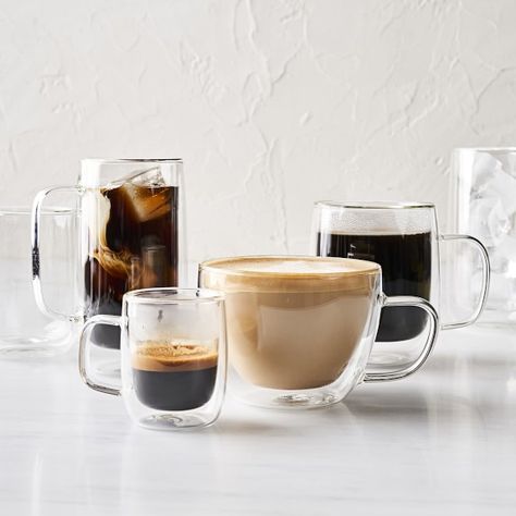 Sorrento, Tall Coffee Mugs, Double Wall Glass, Glass Coffee Cups, Glass Coffee Mugs, Glassware Collection, Coffee Mug Sets, Espresso Cups, Williams Sonoma