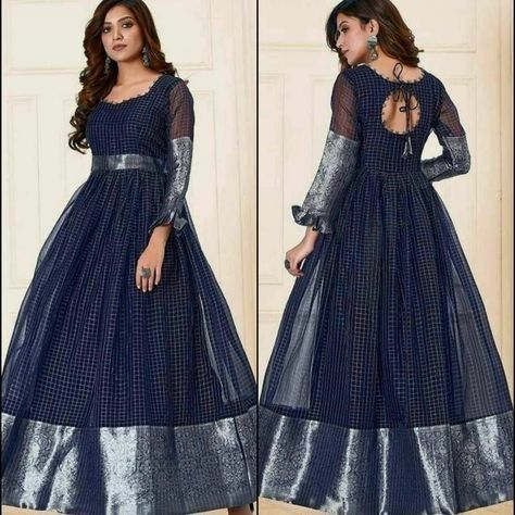 🍎Rate::2150+free shipping in india 🍎Only prepaid order Accept 🍎WhatsApp :: +91-9725516626 🍎Size :: S-36, M-38, L-40, XL-42, XXL-44 🍎 Gown Length ::52" to 57" 🍎 Fabrics:: Heavy Silk/Georgette 🍎100% Best Quality of fabrics Saree Gaun Design Dresses, Saree To Long Frock Designs, Back Neck Designs For Anarkali Dresses, Frock Neck Designs For Girl, Neck Designs For Gowns Indian, Long Frock Back Neck Models, Gown Neck Design Indian, Long Frock Neck Designs For Women, Frock Back Neck Design