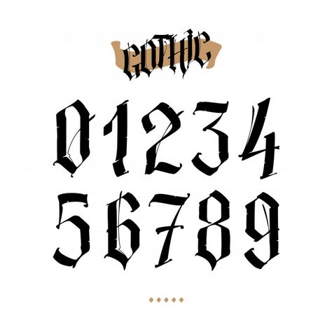 The numbers are in the gothic style Prem... | Premium Vector #Freepik #vector #vintage Graffiti Numbers, Number Tattoo Fonts, Lettrage Chicano, Pola Tato, Tattoo Fonts Alphabet, Letras Tattoo, Tattoo Lettering Design, Chicano Lettering, Number Tattoos